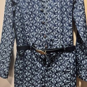 Blue Floral Button-Down Midi Dress (Size L)